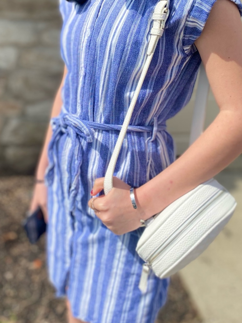 Harper Heritage Women's XS Blue Striped Belted Shirt Dress Sleeveless Cotton